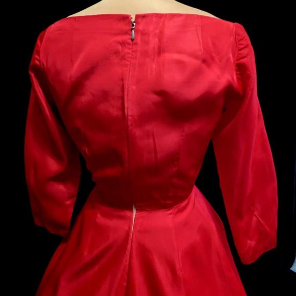 Vintage 1950s Holiday Xmas Party DRESS RED TAFFETA Bust 36" - Picture 6 of 8